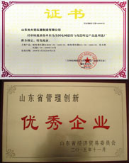 牡丹江变压器厂家优秀管理企业证书